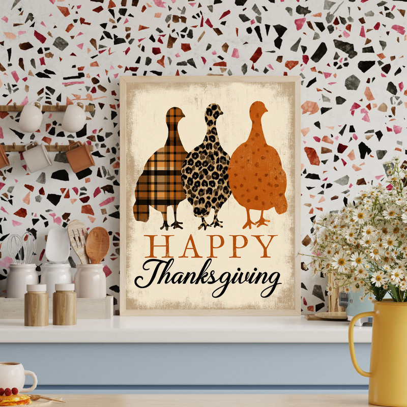 Rustic turkey silhouette print on canvas, Happy Thanksgiving hallway decoration, autumn wall art accent for foyer or entry