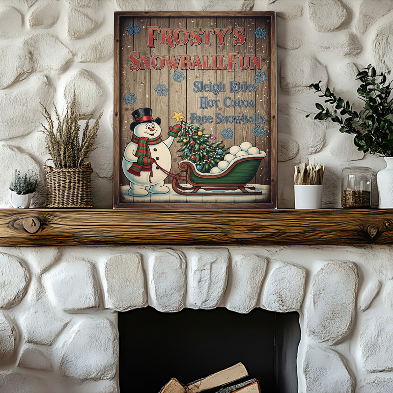 Vintage Frosty the Snowman canvas wall art, gallery wrapped with weathered texture and retro charm for entryway winter decor