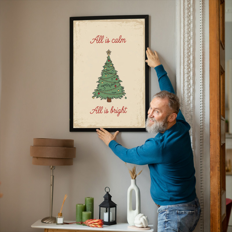 All Is Calm, All Is Bright minimalist Christmas canvas wall art featuring clean serif typography on a neutral background