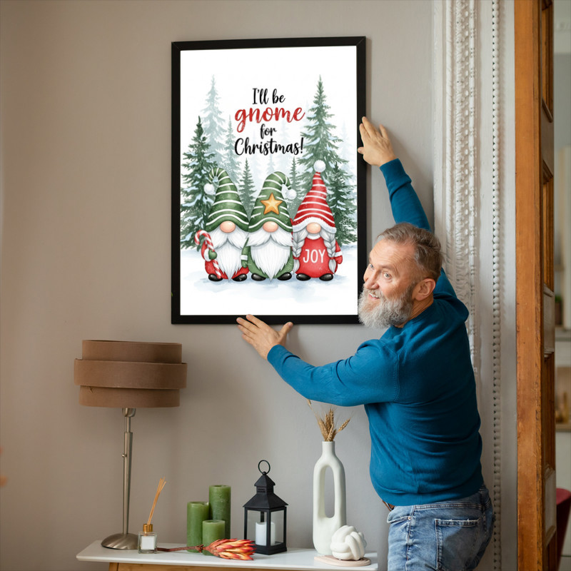 Christmas gnomes canvas wall art, cheerful holiday hallway decor for farmhouse homes, ideal in narrow hallways and cozy nooks