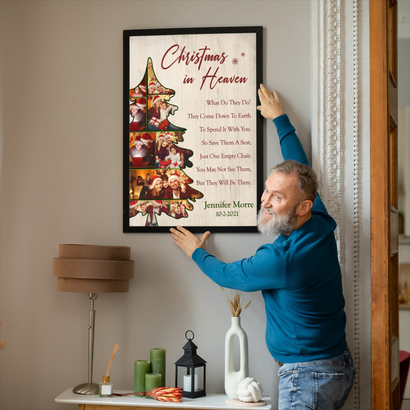 Christmas In Heaven memorial photo frame canvas wall art featuring the memorial verse and a custom photo, name, and dates to honor a loved one Christmas In Heaven memorial photo frame canvas wall art featuring the memorial verse and a custom photo, name, and dates to honor a loved one
