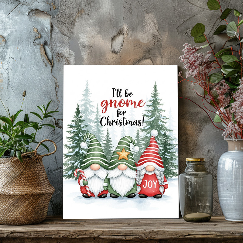 Christmas gnomes canvas wall art, charming holiday gift for farmhouse lovers and a warm accent for entryway or hallway walls