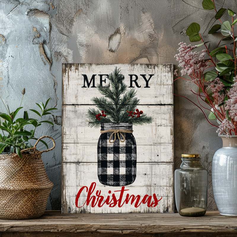 Farmhouse pine tree Christmas canvas wall art, minimalist evergreen silhouettes on charcoal background for entryway decor