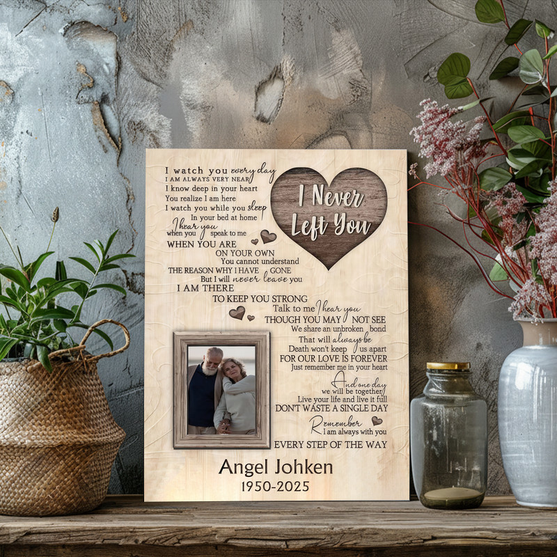 Memorial canvas wall art photo frame for loss of a loved one, custom name, dates, and photo, thoughtful condolence gift