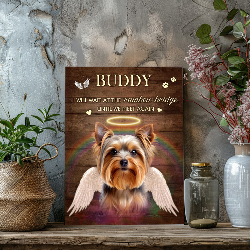 Angel wings dog memorial canvas wall art, pastel pink background with halo and paw prints, vertical layout, sympathy gift for owners Angel wings dog memorial canvas wall art, pastel pink background with halo and paw prints, vertical layout, sympathy gift for owners