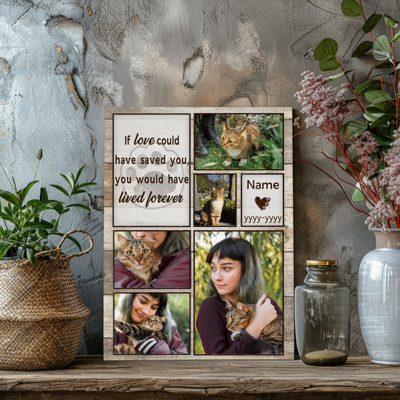 Cat memorial canvas print photo collage, personalized with photos, name and dates, a sympathy gift for pet loss