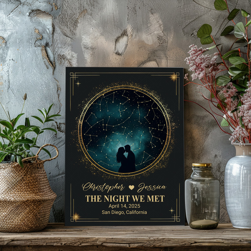 Personalized night sky star map print in minimalist style, add names, date, location, thoughtful wedding gift for newlyweds