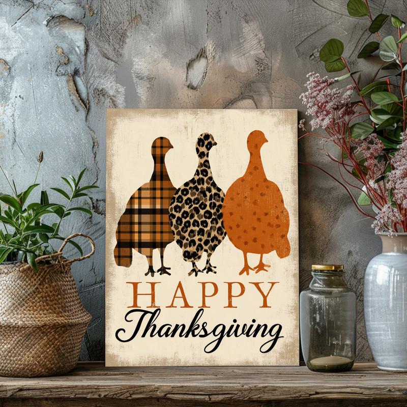 Rustic turkey silhouette canvas wall art, Happy Thanksgiving hallway decoration, autumn home entry decor accent piece