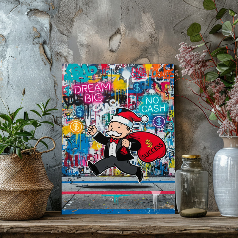 Santa hustle canvas wall art, 'Dream Big, No Cash, All Success' motivational quote, Christmas gift for entrepreneurs