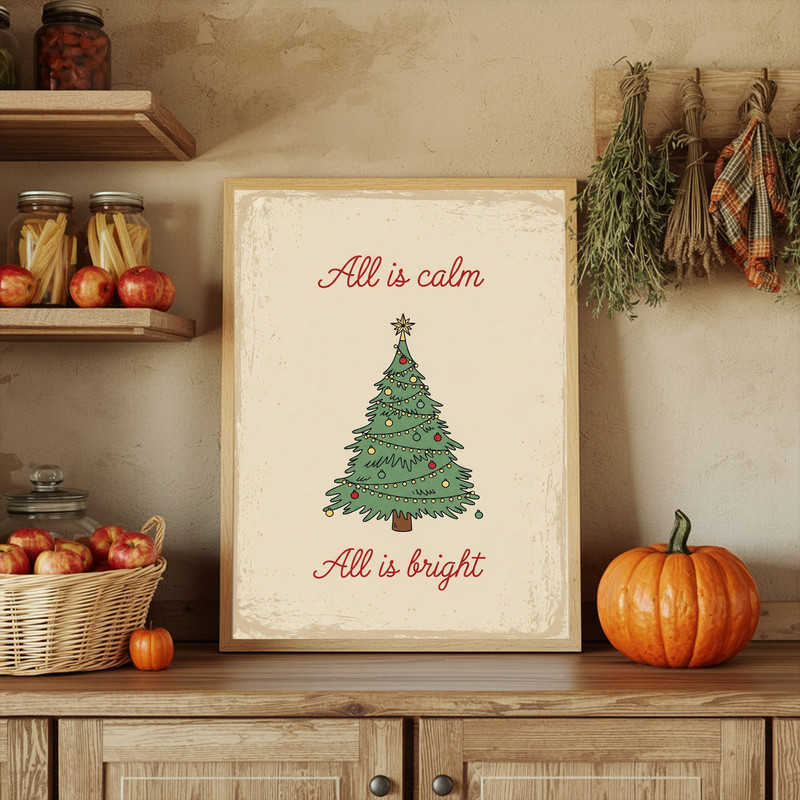 All Is Calm, All Is Bright minimalist Christmas canvas wall art with understated festive style, ideal accent for hallway