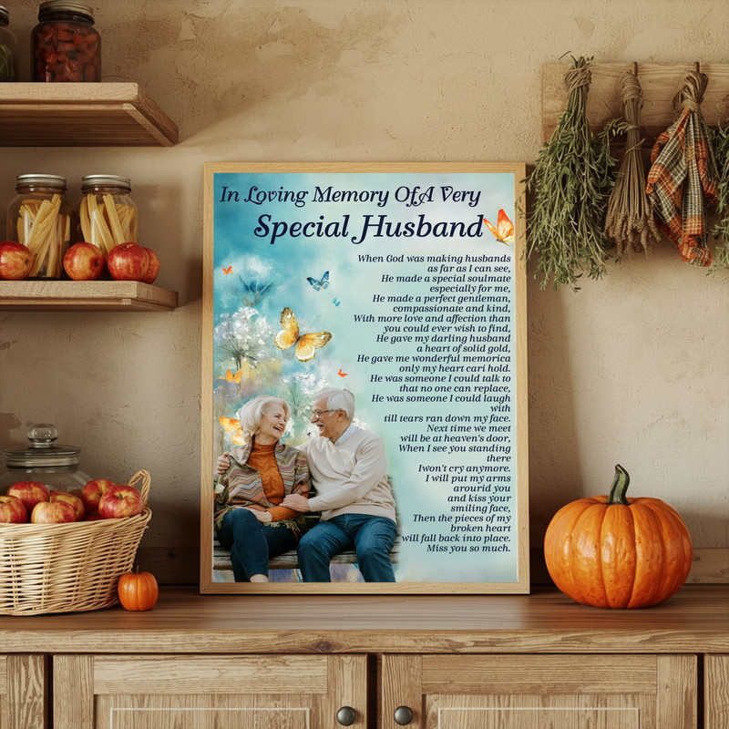 In Loving Memory of a Special Husband personalized canvas wall art with custom name and dates, meaningful bereavement gift for loved ones