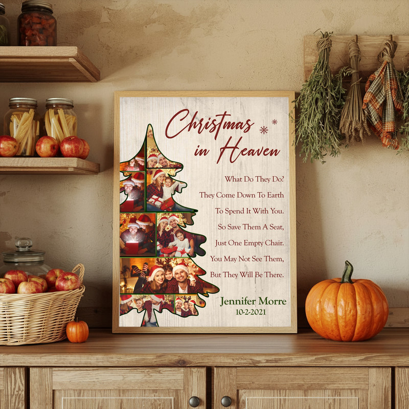 Christmas In Heaven memorial photo frame canvas wall art, minimalist style, custom photo with personalized name and dates for serene remembrance Christmas In Heaven memorial photo frame canvas wall art, minimalist style, custom photo with personalized name and dates for serene remembrance