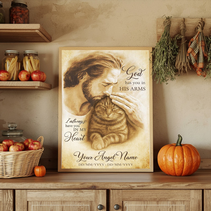 Cat memorial canvas for pet loss, 'God Has You In His Arms', personalized with name and dates, sympathy gift for cat lovers Cat memorial canvas for pet loss, 'God Has You In His Arms', personalized with name and dates, sympathy gift for cat lovers