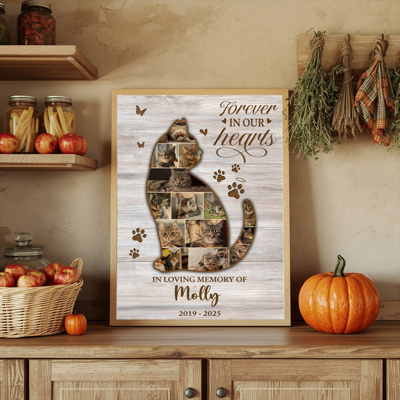 Cat memorial photo collage canvas with gallery wrap, personalize with photos, pet name and dates, pet loss remembrance decor