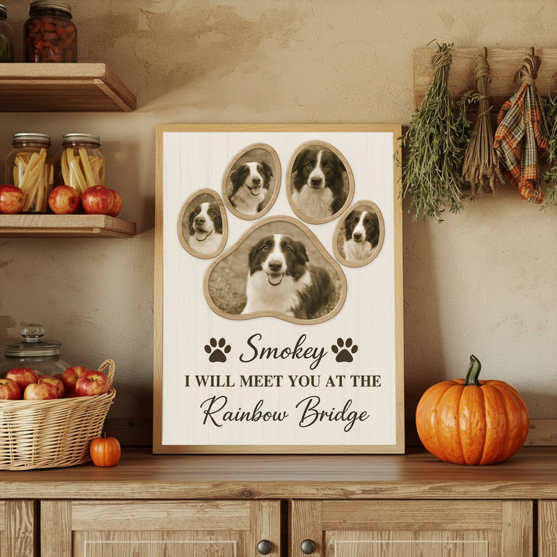 Dog memorial paw print canvas, square format with gallery-wrapped edge, personalized photos and name, farmhouse look Dog memorial paw print canvas, square format with gallery-wrapped edge, personalized photos and name, farmhouse look