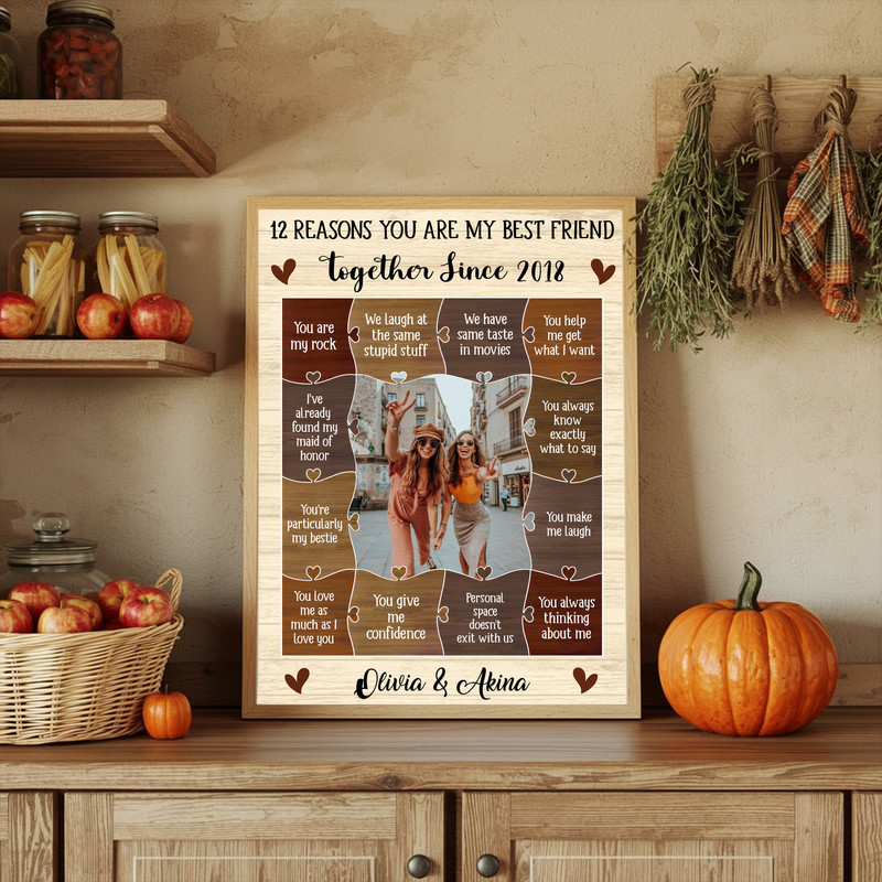 BFF friendship canvas wall art in rustic style, 12 reasons you’re my best friend, add names, a keepsake for Friendship Day