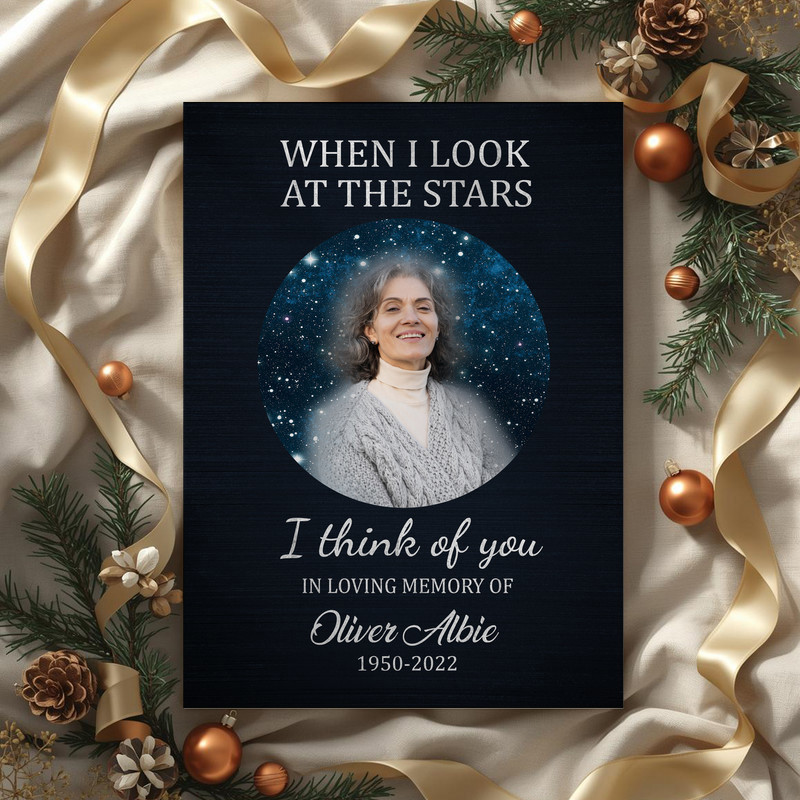 Celestial memorial canvas wall art for Mom with constellation stars and gold accents, custom names, midnight blue, square