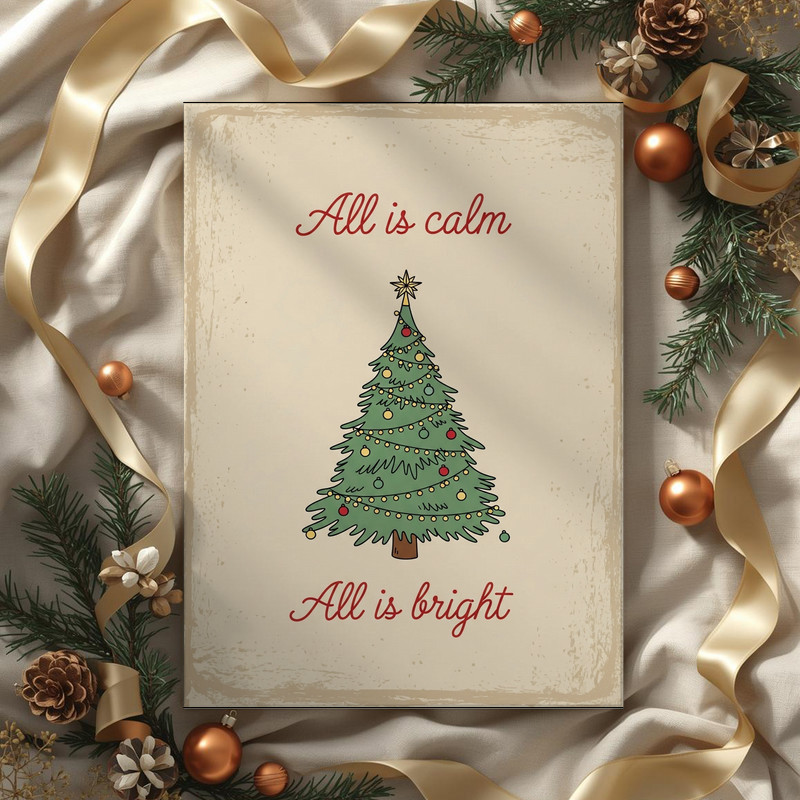 All Is Calm, All Is Bright minimalist Christmas canvas wall art, text-only design with clean typography for hallway decor