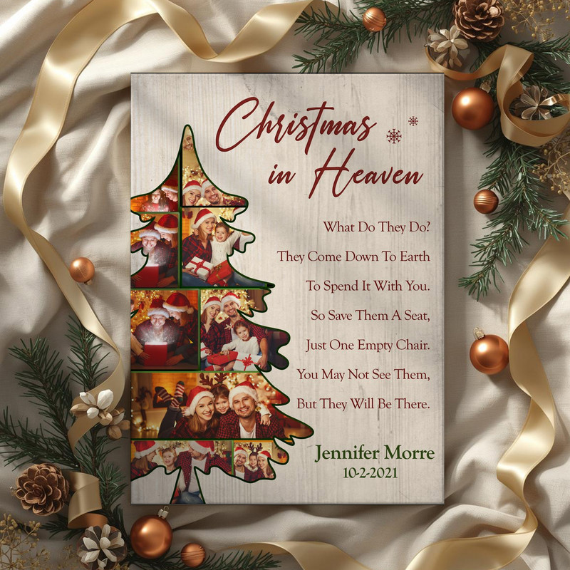 Christmas In Heaven memorial photo frame canvas wall art, dark background option with personalized photo, name, and dates to commemorate a loss Christmas In Heaven memorial photo frame canvas wall art, dark background option with personalized photo, name, and dates to commemorate a loss