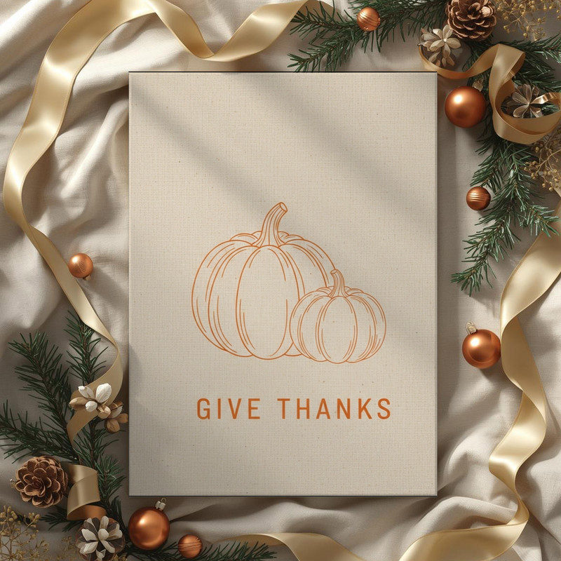 Give Thanks pumpkin wall art canvas, minimalist design with centered gourd graphic and handwritten script for hallway