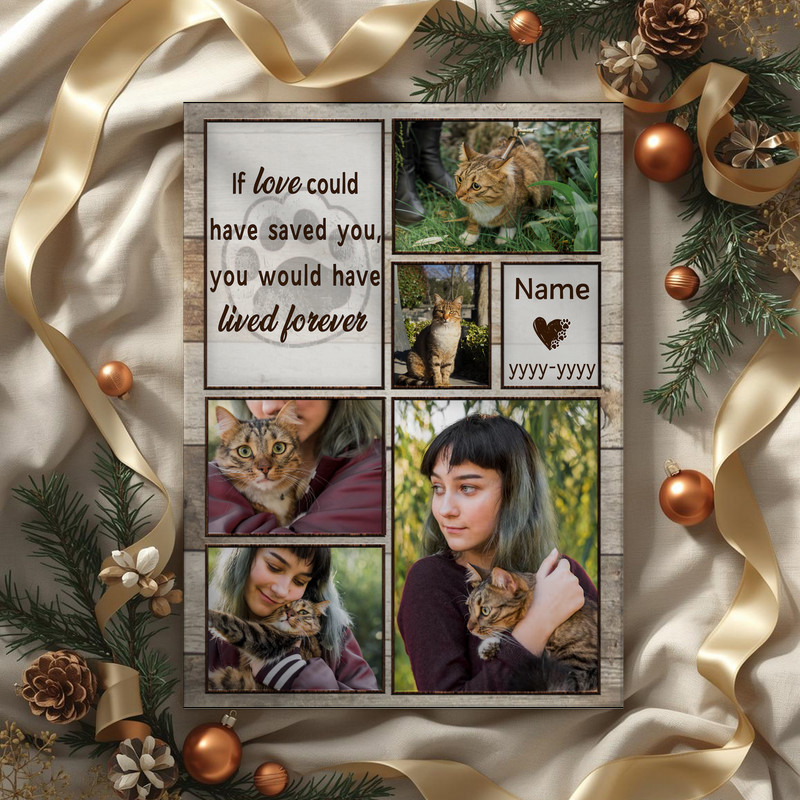 Cat memorial canvas print with multiple photo collage grid, custom name and dates, a heartfelt keepsake and sympathy gift