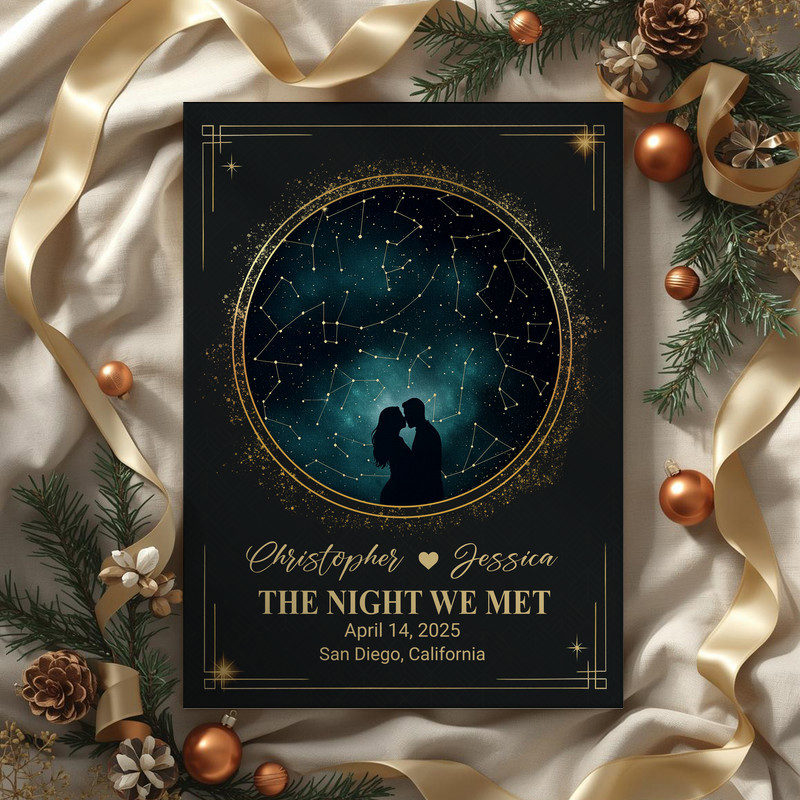 Personalized star map print of constellations on your special date, names and location customized, meaningful couples gift