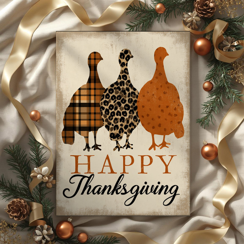 Rustic turkey silhouette canvas wall art with Happy Thanksgiving greeting, hallway-ready seasonal decor for foyer and stairs