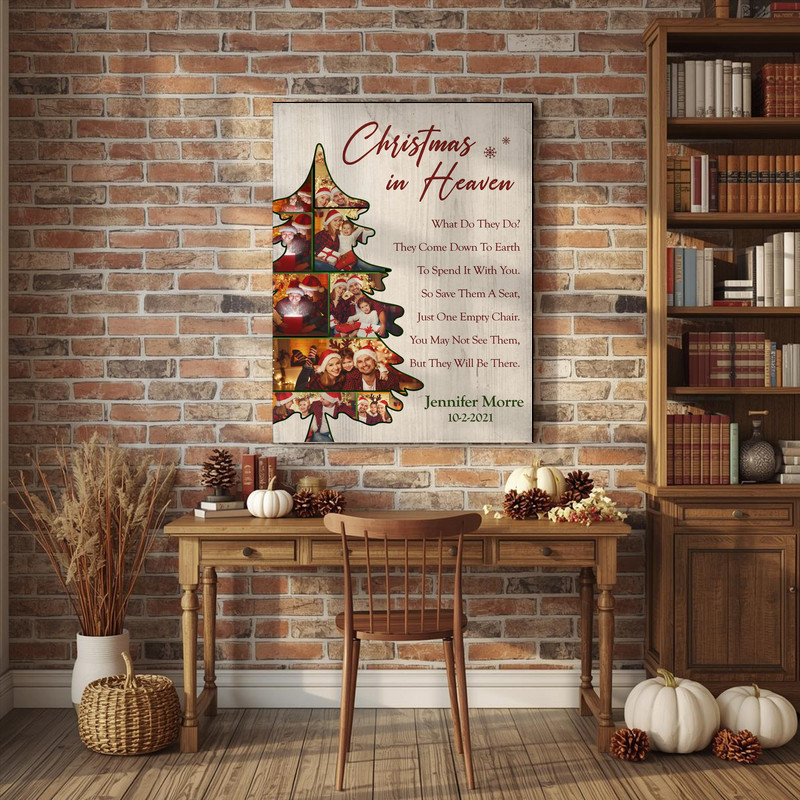 Christmas In Heaven memorial photo frame canvas wall art, light background option with custom photo, name, and dates, thoughtful sympathy gift Christmas In Heaven memorial photo frame canvas wall art, light background option with custom photo, name, and dates, thoughtful sympathy gift