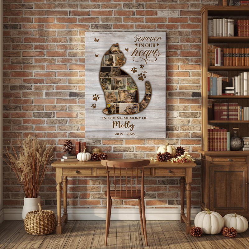 Cat memorial photo collage canvas, personalized with your photos, pet name and dates, condolence gift to honor a cat