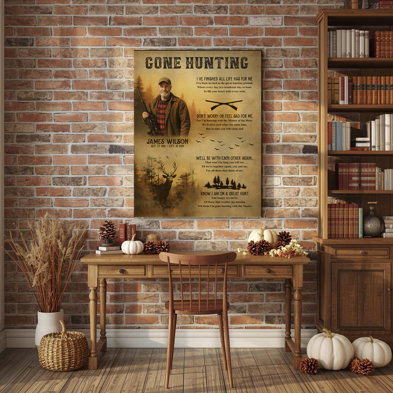 Memorial deer hunting canvas print for Dad and Grandpa, rustic lodge decor, customized with name and date to honor loved one