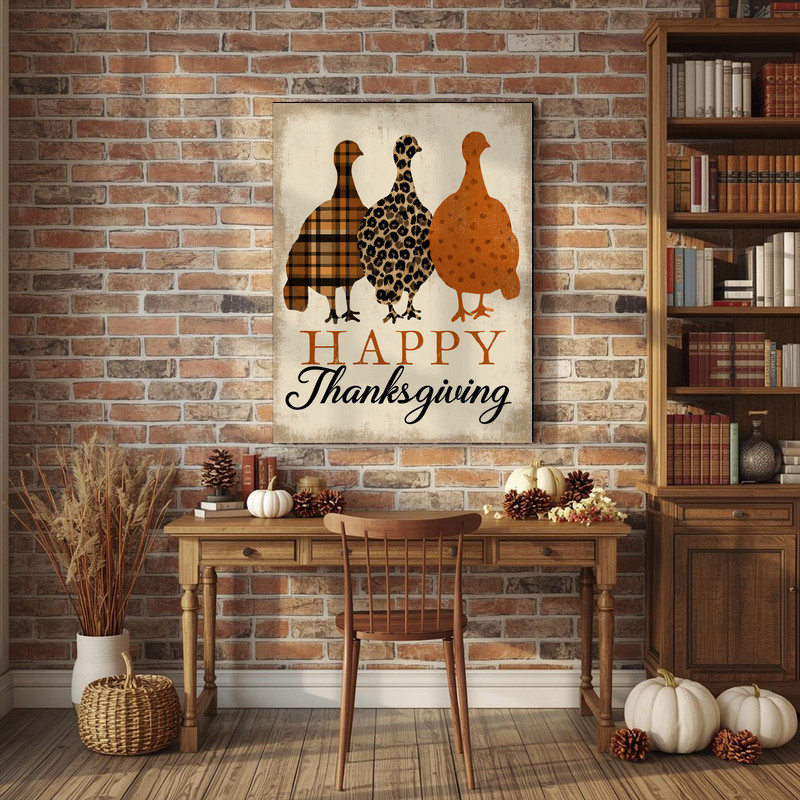 Rustic turkey silhouette Thanksgiving canvas wall art, entry hallway decoration that adds cozy seasonal charm for fall visitors