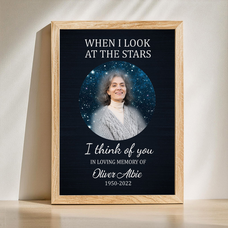 Mom memorial canvas wall art with starry night theme, personalized name and dates, sympathy gift for living room decor | Familywalldecor