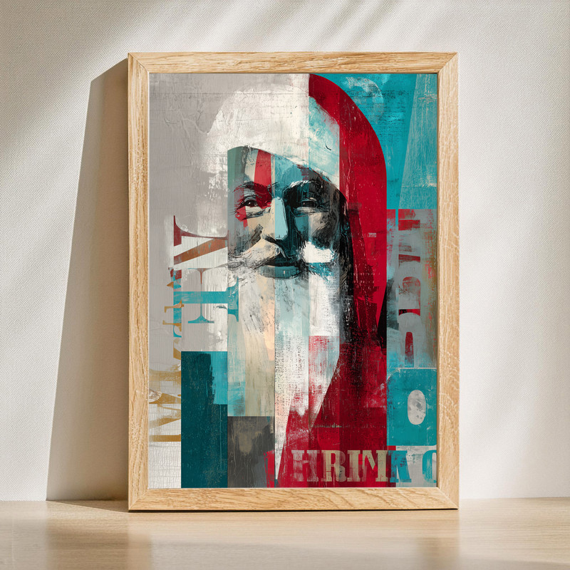 Abstract Santa canvas wall art, expressionist Christmas hallway decor with red and white brushstrokes on textured canvas | Familywalldecor