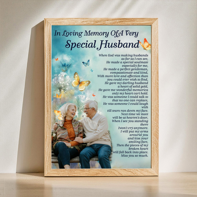 Memorial personalized canvas wall art for special husband featuring 'In Loving Memory' title, custom name and dates, sympathy gift for wife | Family Wall Decor