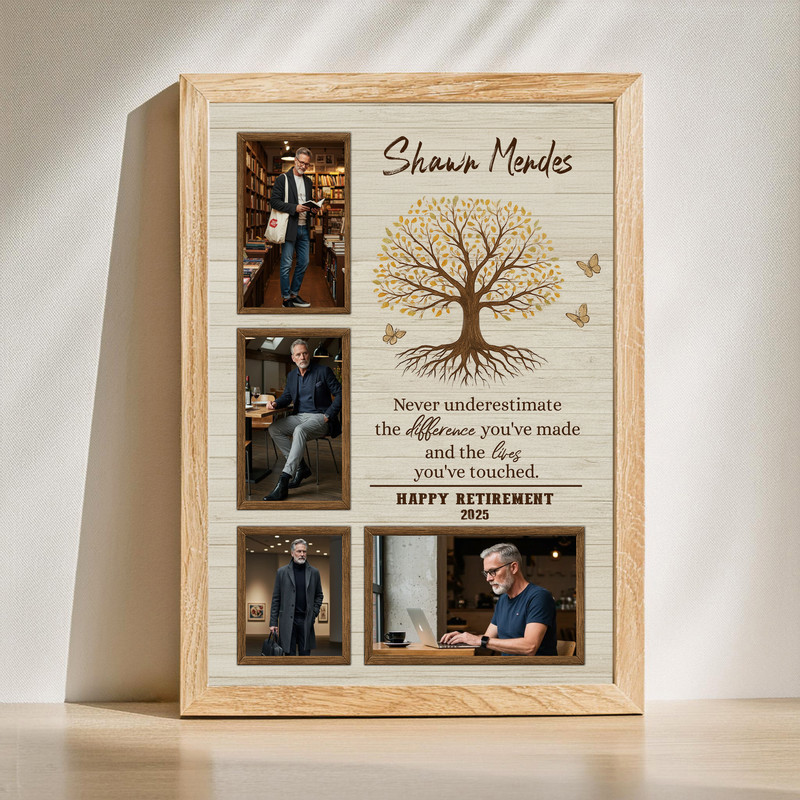 Retirement canvas wall art custom photo collage for boss, personalized with photos, name and date, thoughtful office gift | Familywalldecor