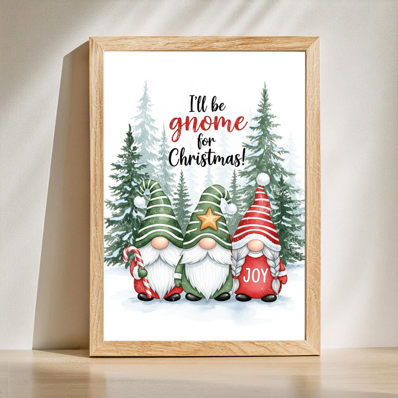 Christmas gnomes canvas wall art for festive farmhouse hallway decor, whimsical holiday accent that adds cheer to your entry | Familywalldecor