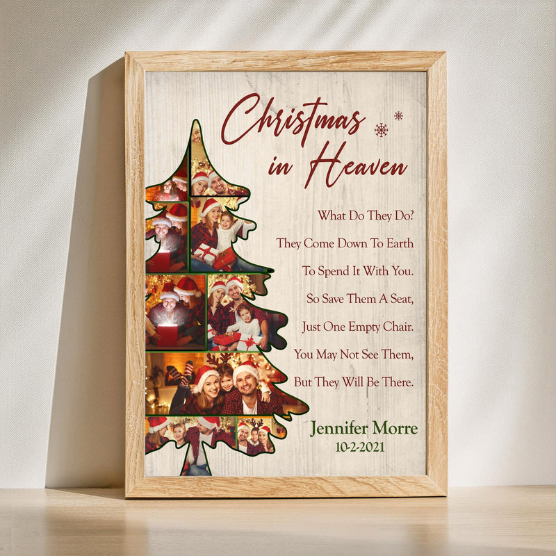 Christmas In Heaven memorial photo frame canvas wall art with personalized photo, name, and dates for heartfelt holiday remembrance | Familywalldecor