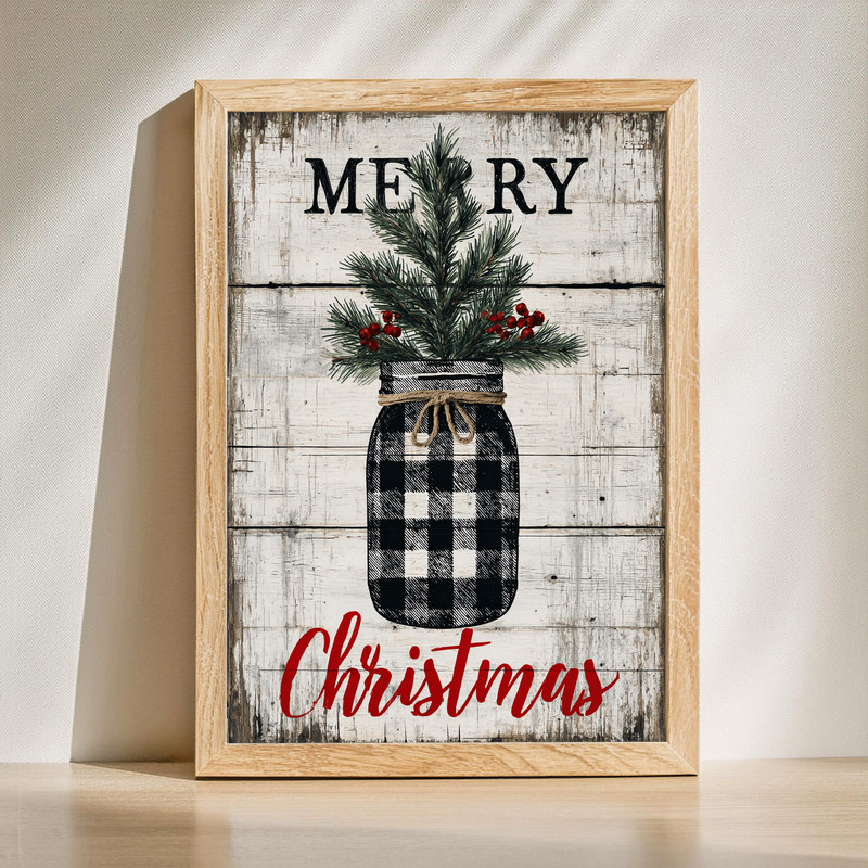 Farmhouse pine tree Christmas canvas wall art featuring rustic evergreens in neutral tones, vertical for entryway decor | Familywalldecor