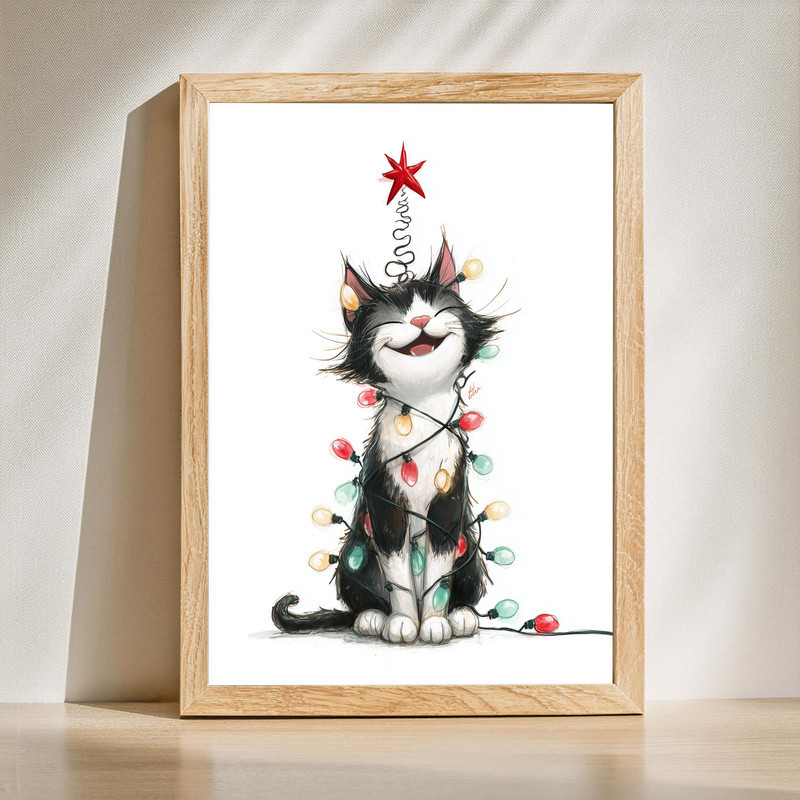 Holiday cat canvas wall art for entryway decor, featuring a festive feline design to welcome guests with warm seasonal cheer | Familywalldecor