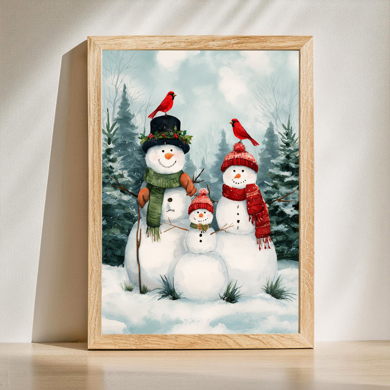 Frosty’s Family Gathering canvas wall art with snowman family in rustic farmhouse style for entryway winter decor | Family Wall Decor