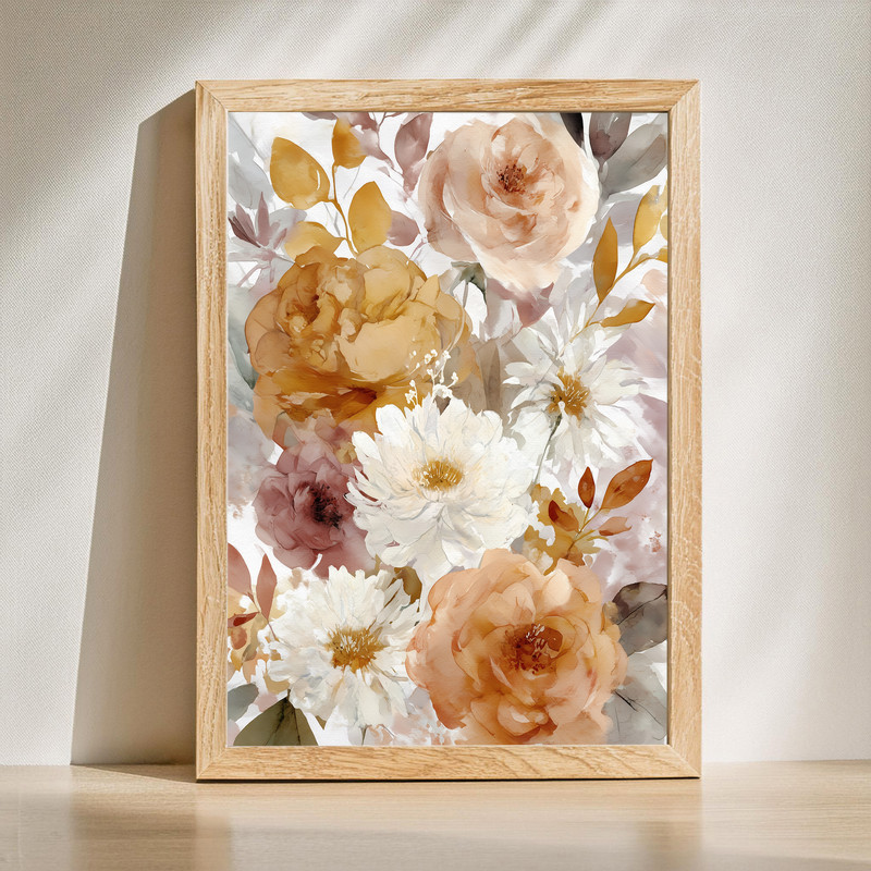 Autumn watercolor floral canvas wall art with harvest petals in rust, amber, and sage; perfect for Thanksgiving hallway decor | Familywalldecor