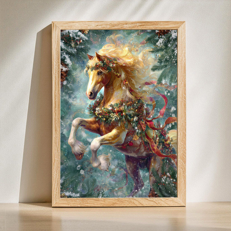 Majestic Christmas horse canvas wall art for a festive holiday entryway, welcoming seasonal decor with rustic charm | Familywalldecor