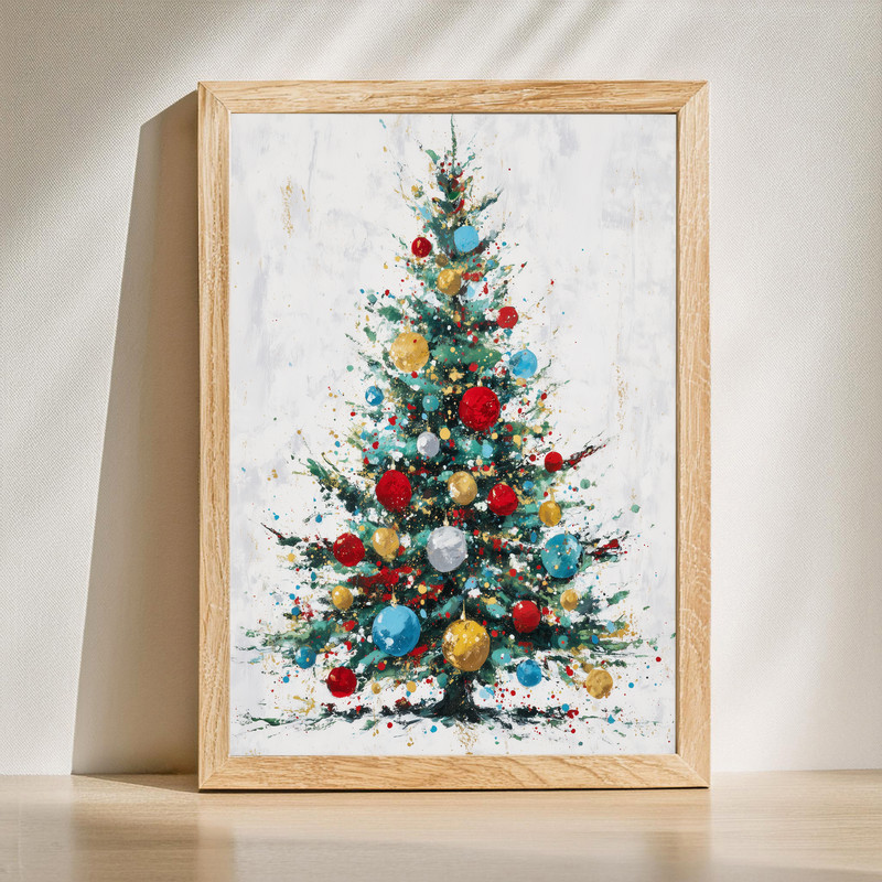 Modern Christmas tree canvas wall art for entryway decor, minimalist neutral palette with geometric pine on white canvas | Familywalldecor