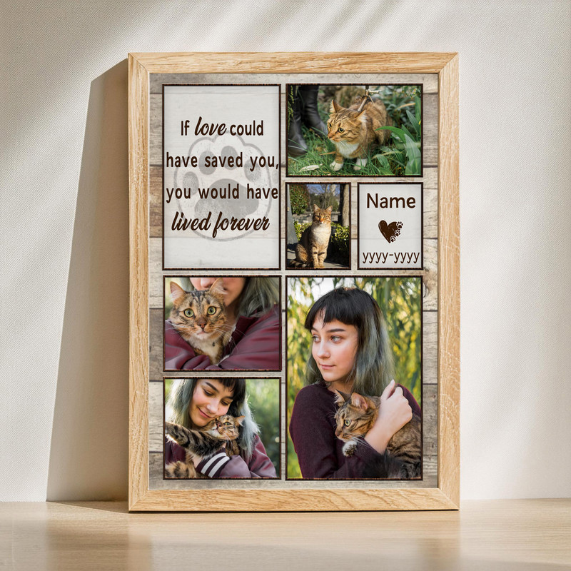 Cat memorial photo collage canvas print personalized with photos, name and dates, a sympathy gift for pet lovers | Familywalldecor
