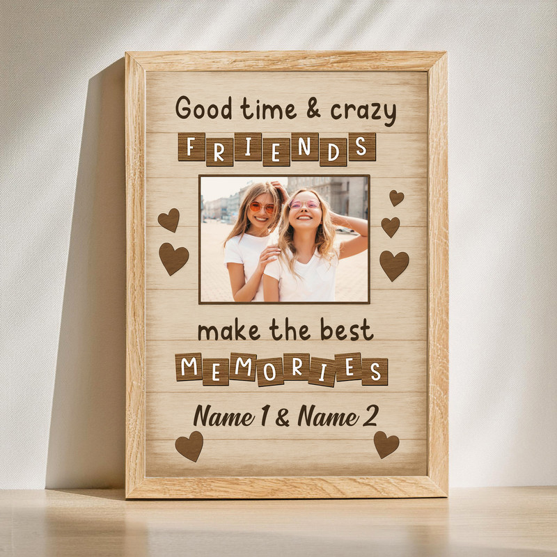 Best friend photo canvas print in rustic farmhouse style, custom photo keepsake and wall art gift for your favorite bestie.