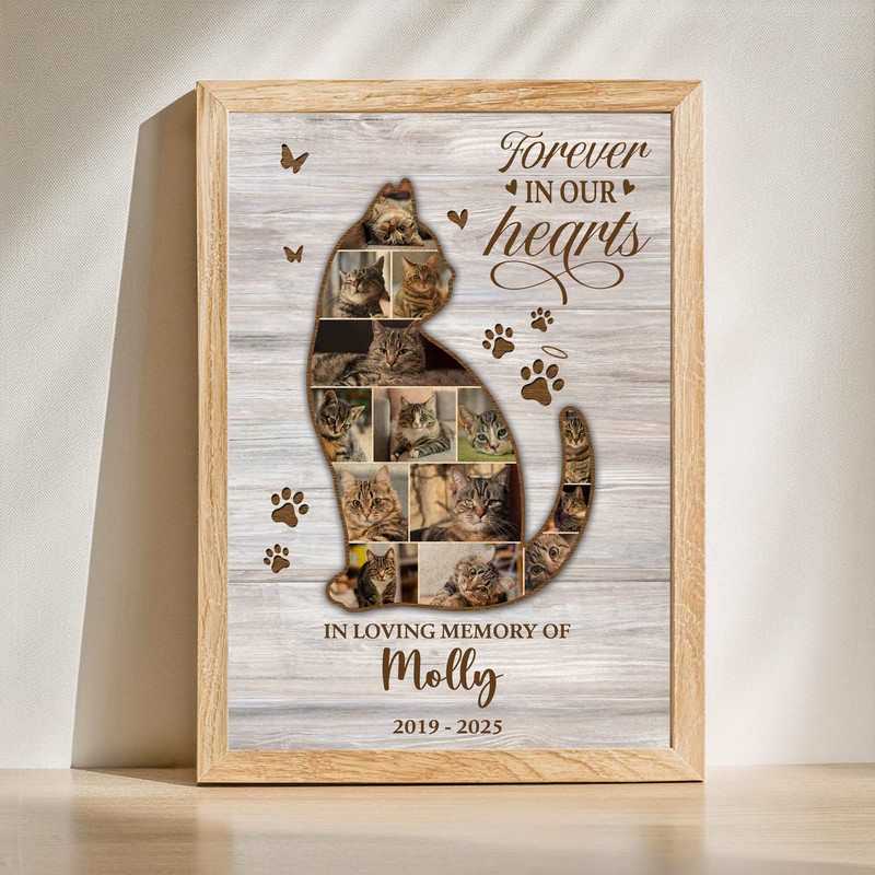 Cat memorial photo collage canvas wall art with custom photos, pet name and dates, a heartfelt pet loss tribute for decor | Familywalldecor