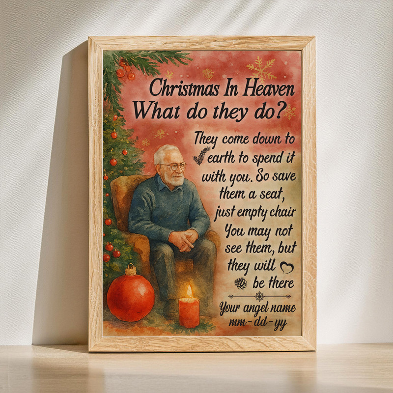 Christmas in Heaven memorial canvas wall art personalized with Dad's name and dates, holiday keepsake and sympathy gift | Familywalldecor