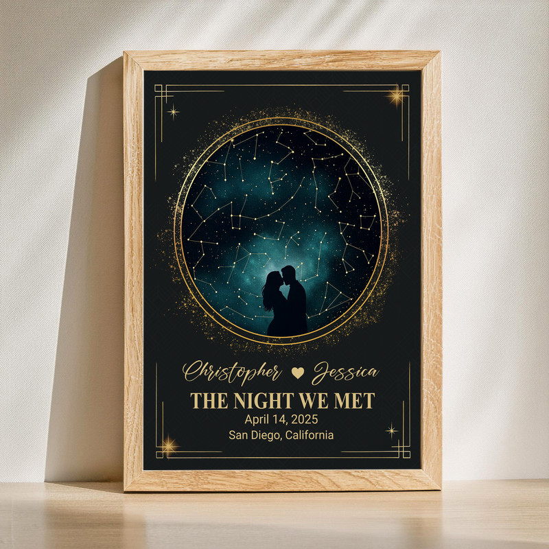 Personalized night sky star map print with constellations, custom names, date, and location, anniversary gift for couples | Familywalldecor