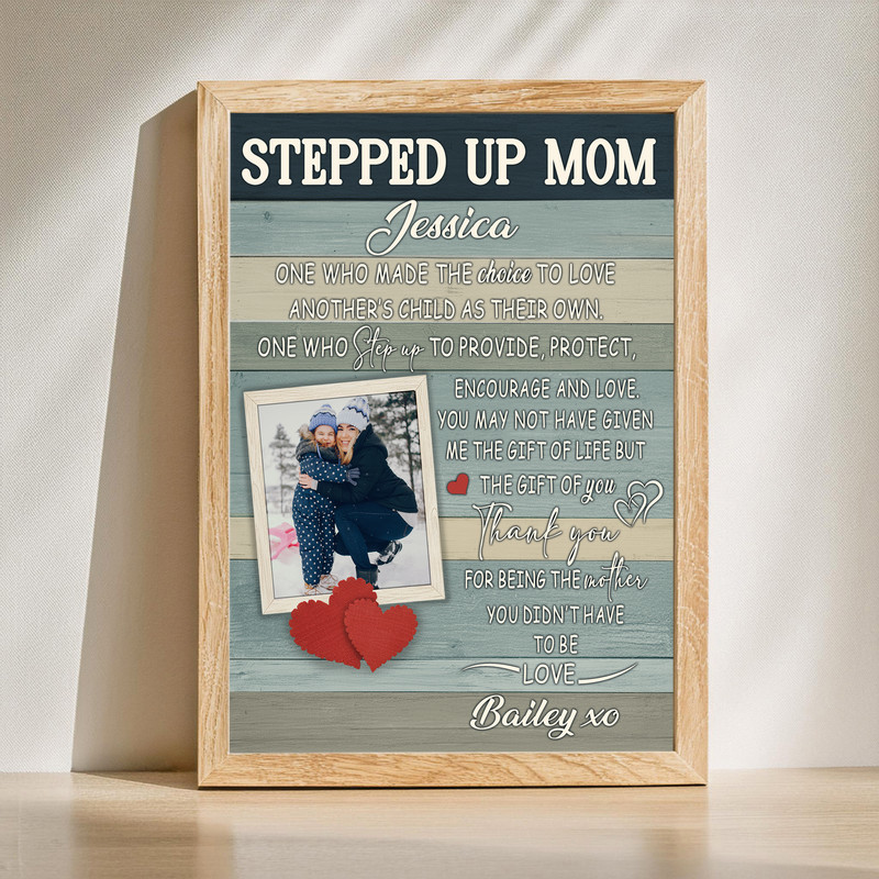 Stepped Up Mom canvas wall art, rustic farmhouse style, personalized with names; Mother’s Day gift and living room decor | Familywalldecor
