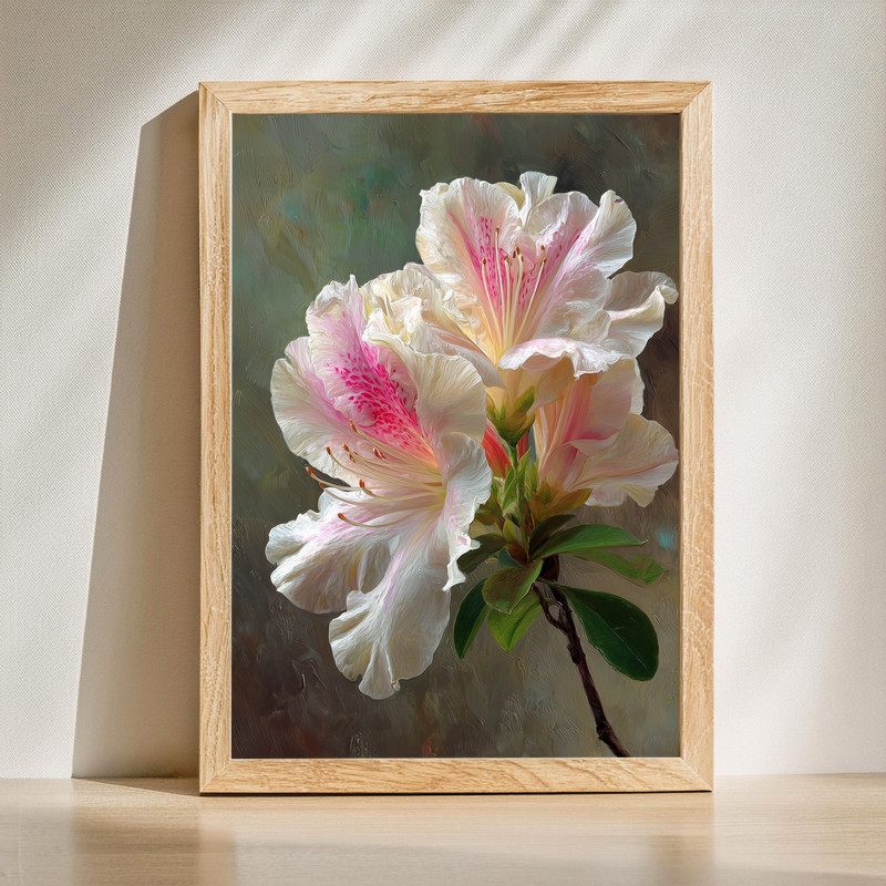 Pink azalea canvas wall art in elegant portrait orientation, soft blooms bring refined botanical warmth to living room decor | Familywalldecor